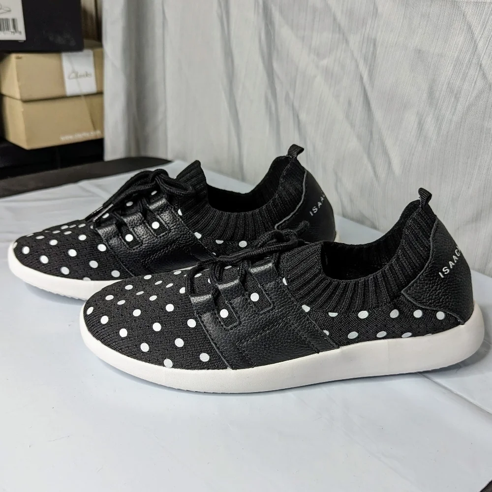 Isaac Mizrahi Shoes Isaac Mizrahi Reece Polka-Dot Lace-Up Knit Sneakers NO OFFER